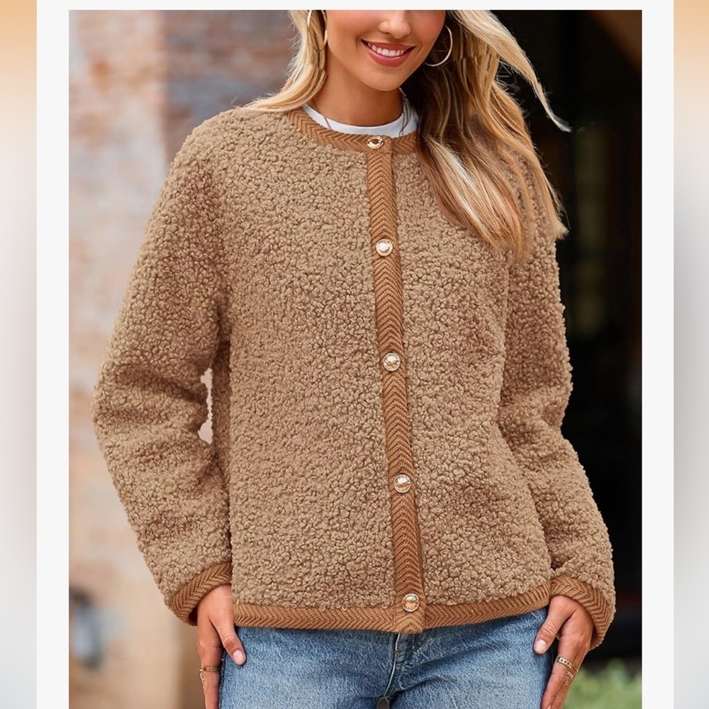 NWT Faux Fur Fall Fuzzy Fleece Button up Shearling Cropped Jackets Coat Small - Picture 3 of 6
